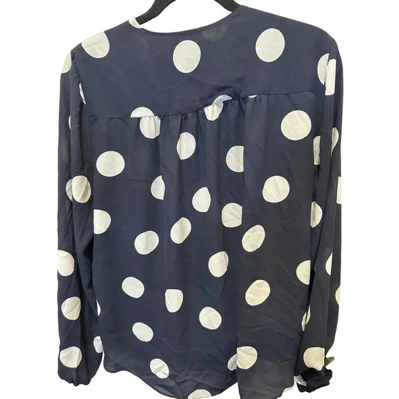 Carmen Marc Valvo Women's Navy Blue Long Sleeves Polka Dot Blouse Size Large‎ - Picture 5 of 5